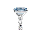 White gold Fancy Blue Emerald Cut Diamond Ring with Marquise and Round  Side Stones and Four-Prong Setting_81