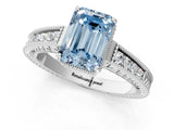 White gold Fancy Blue Emerald Cut Diamond Ring with Milgrain Pavé Band and Four-Prong Setting_33