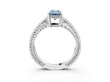 White gold Fancy Blue Emerald Cut Diamond Ring with Milgrain Pavé Band and Four-Prong Setting_35