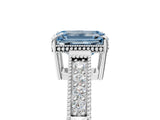 White gold Fancy Blue Emerald Cut Diamond Ring with Milgrain Pavé Band and Four-Prong Setting_37