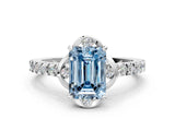 White gold Fancy Blue Emerald Cut Diamond Ring with Pavé Band and Floral Prong Setting_39
