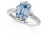 White gold Fancy Blue Emerald Cut Diamond Ring with Pavé Band and Floral Prong Setting_40