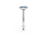 White gold Fancy Blue Emerald Cut Diamond Ring with Pavé Band and Floral Prong Setting_41