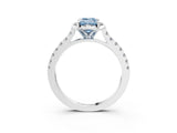 White gold Fancy Blue Emerald Cut Diamond Ring with Pavé Band and Floral Prong Setting_42
