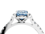 White gold Fancy Blue Emerald Cut Diamond Ring with Pavé Band and Floral Prong Setting_43