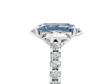 White gold Fancy Blue Emerald Cut Diamond Ring with Pavé Band and Floral Prong Setting_44