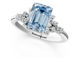 White gold Fancy Blue Emerald Cut Diamond Ring with Side Stones and Four-Prong Setting_163