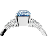 White gold Fancy Blue Emerald Cut Diamond Ring with Side Stones and Four-Prong Setting_165