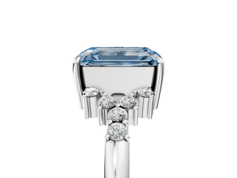 White gold Fancy Blue Emerald  Cut Diamond Ring with Side Stones on a White Gold Band and Four-Prong Setting_72