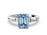White gold Fancy Blue Emerald  Cut Diamond Ring with Tapered Baguette Side Stones in Four-Prong Setting_3