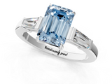White gold Fancy Blue Emerald  Cut Diamond Ring with Tapered Baguette Side Stones in Four-Prong Setting_4