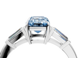White gold Fancy Blue Emerald  Cut Diamond Ring with Tapered Baguette Side Stones in Four-Prong Setting_7