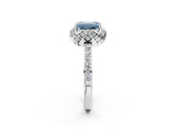 White gold Fancy Blue Emerald Cut Diamond Scalloped Halo Engagement Ring with Round Shared Prong Band_15