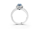 White gold Fancy Blue Emerald Cut Diamond Scalloped Halo Engagement Ring with Round Shared Prong Band_16