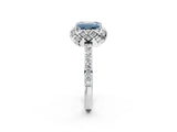 White gold Fancy Blue Emerald Cut Diamond Scalloped Halo Engagement Ring with Round Shared Prong Band_21