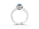 White gold Fancy Blue Emerald Cut Diamond Scalloped Halo Engagement Ring with Round Shared Prong Band_22