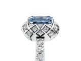 White gold Fancy Blue Emerald Cut Diamond Scalloped Halo Engagement Ring with Round Shared Prong Band_24