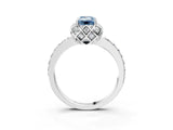 White gold Fancy Blue Emerald Cut Diamond Scalloped Halo Engagement Ring with Round Shared Prong Band_40