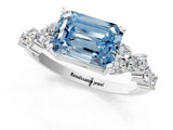 White gold Fancy Blue Emerald Cut Diamond Scattered Round Accent Ring with Prong Setting_13