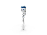 White gold Fancy Blue Emerald Cut Diamond Scattered Round Accent Ring with Prong Setting_14