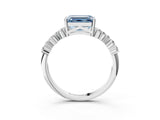 White gold Fancy Blue Emerald Cut Diamond Scattered Round Accent Ring with Prong Setting_15