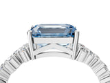 White gold Fancy Blue Emerald Cut Diamond Scattered Round Accent Ring with Prong Setting_16