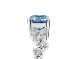 White gold Fancy Blue Emerald Cut Diamond Scattered Round Accent Ring with Prong Setting_17