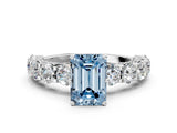 White gold Fancy Blue Emerald Cut Diamond Side Stone Engagement Ring with Four-Prong Setting_14