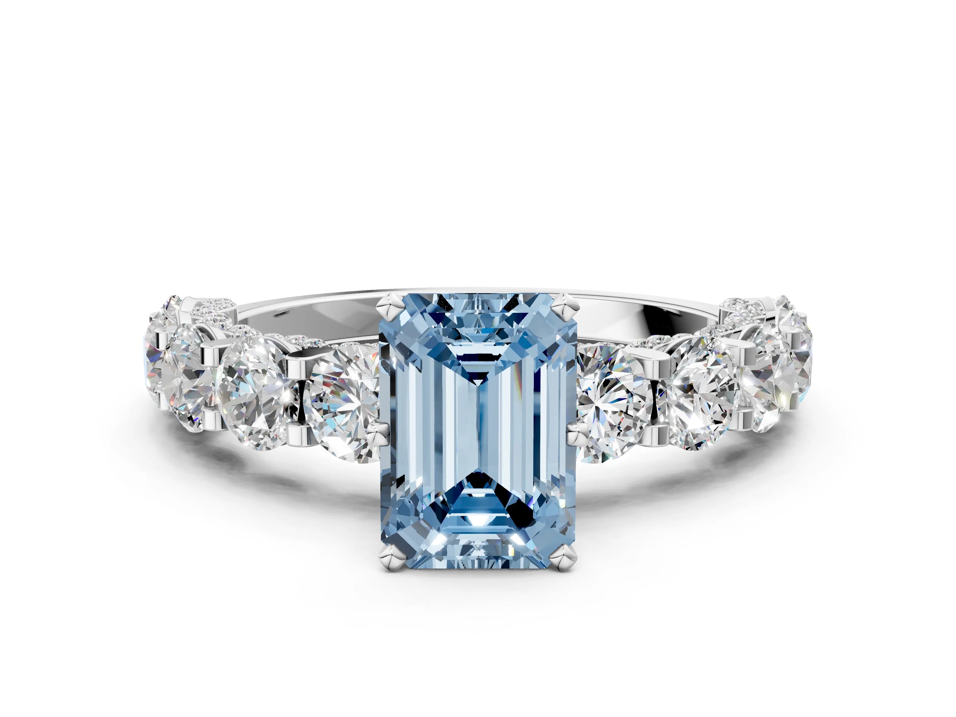 White gold Fancy Blue Emerald Cut Diamond Side Stone Engagement Ring with Four-Prong Setting_26