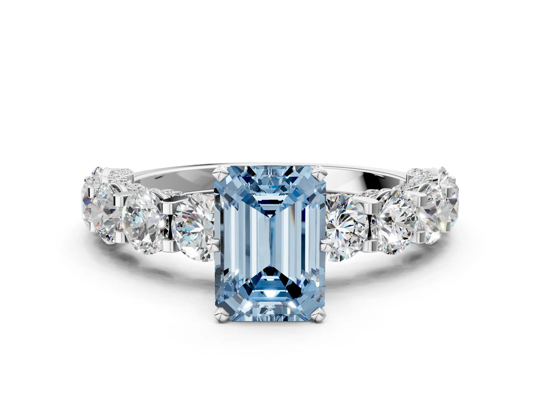 White gold Fancy Blue Emerald Cut Diamond Side Stone Engagement Ring with Four-Prong Setting_26