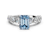 White gold Fancy Blue Emerald Cut Diamond Side Stone Engagement Ring with Four-Prong Setting_26