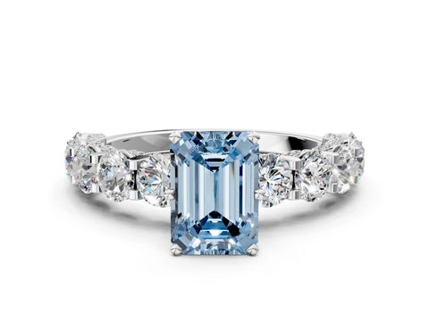 White gold Fancy Blue Emerald Cut Diamond Side Stone Engagement Ring with Four-Prong Setting_26