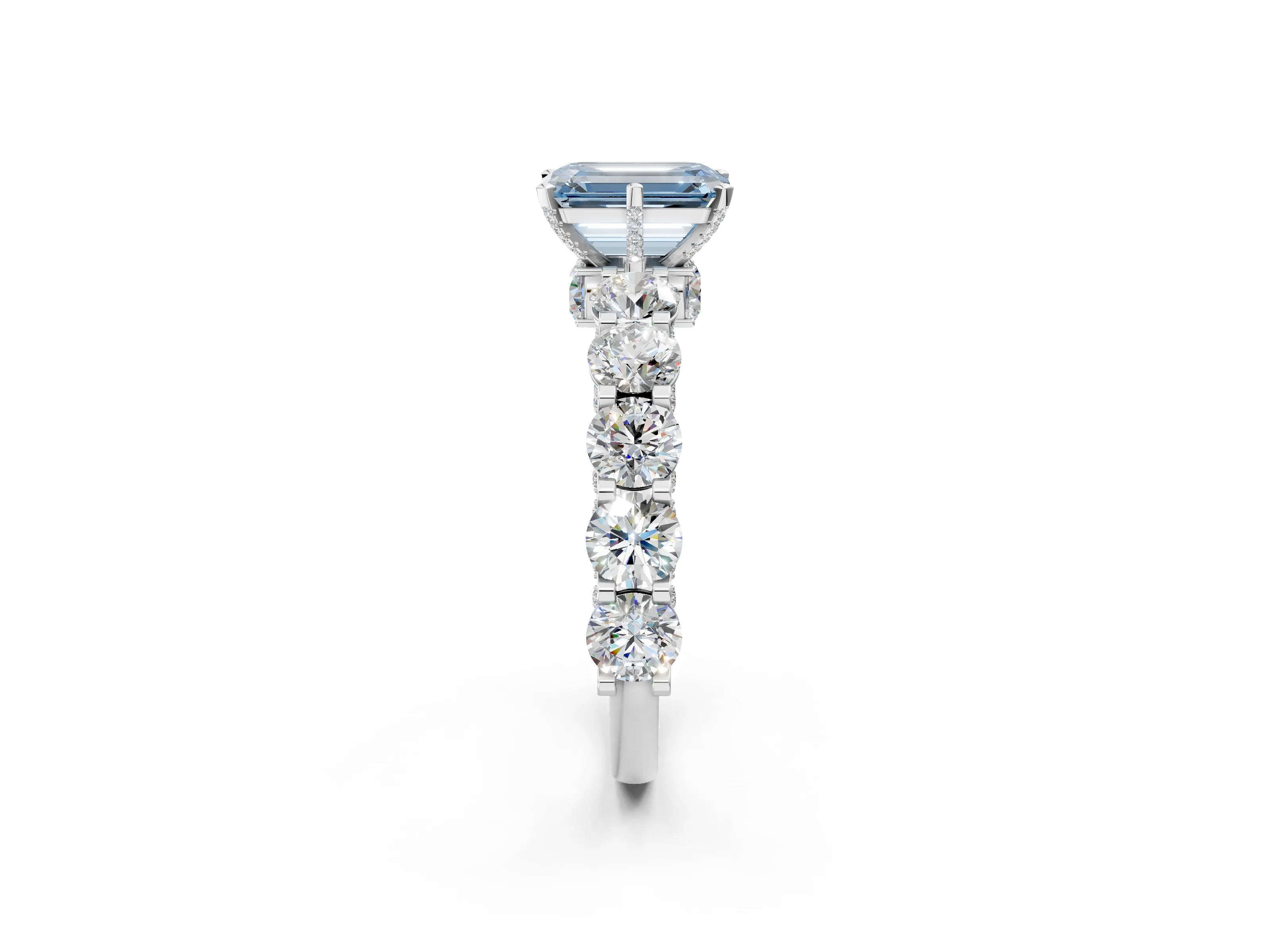 White gold Fancy Blue Emerald Cut Diamond Side Stone Engagement Ring with Four-Prong Setting_28