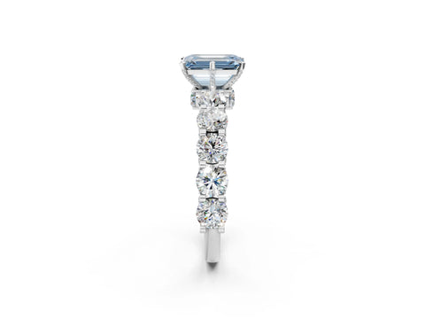 White gold Fancy Blue Emerald Cut Diamond Side Stone Engagement Ring with Four-Prong Setting_28