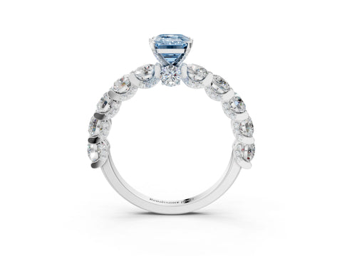 White gold Fancy Blue Emerald Cut Diamond Side Stone Engagement Ring with Four-Prong Setting_29