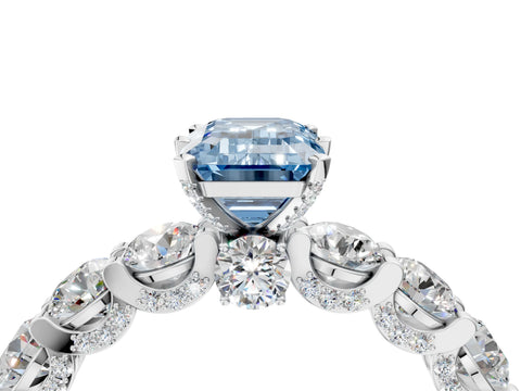 White gold Fancy Blue Emerald Cut Diamond Side Stone Engagement Ring with Four-Prong Setting_30