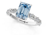 White gold Fancy Blue Emerald Cut Diamond Side Stone Solitaire Ring with Round  and Four-Prong Setting_125