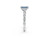 White gold Fancy Blue Emerald Cut Diamond Side Stone Solitaire Ring with Round  and Four-Prong Setting_126