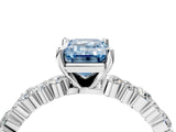 White gold Fancy Blue Emerald Cut Diamond Side Stone Solitaire Ring with Round  and Four-Prong Setting_127