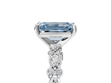 White gold Fancy Blue Emerald Cut Diamond Side Stone Solitaire Ring with Round  and Four-Prong Setting_129