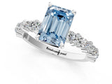 White gold Fancy Blue Emerald Cut Diamond Side Stone Solitaire Ring with Round  and Four-Prong Setting_13
