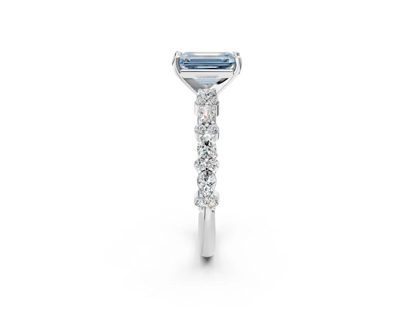 Platinum Emerald Cut Pear Side Stone Engagement Ring Setting for Fancy Blue Center