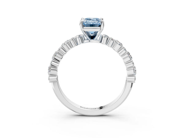 Platinum Emerald Cut Pear Side Stone Engagement Ring Setting for Fancy Blue Center
