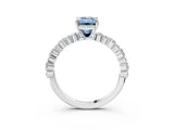 White gold Fancy Blue Emerald Cut Diamond Side Stone Solitaire Ring with Round  and Four-Prong Setting_15