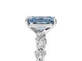 White gold Fancy Blue Emerald Cut Diamond Side Stone Solitaire Ring with Round  and Four-Prong Setting_17