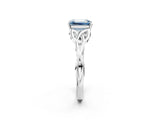 White gold Fancy Blue Emerald Cut Diamond Solitaire Celtic Knot Ring with Four-Prong Setting_104