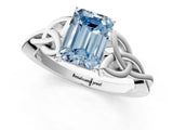 White gold Fancy Blue Emerald Cut Diamond Solitaire Celtic Knot Ring with Four-Prong Setting_108
