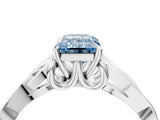 White gold Fancy Blue Emerald Cut Diamond Solitaire Celtic Knot Ring with Four-Prong Setting_111