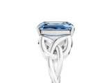 White gold Fancy Blue Emerald Cut Diamond Solitaire Celtic Knot Ring with Four-Prong Setting_112