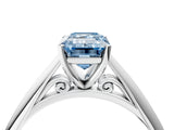 White gold Fancy Blue Emerald Cut Diamond Solitaire Engagement Ring with Cathedral Setting and Four-Prong Mount_164
